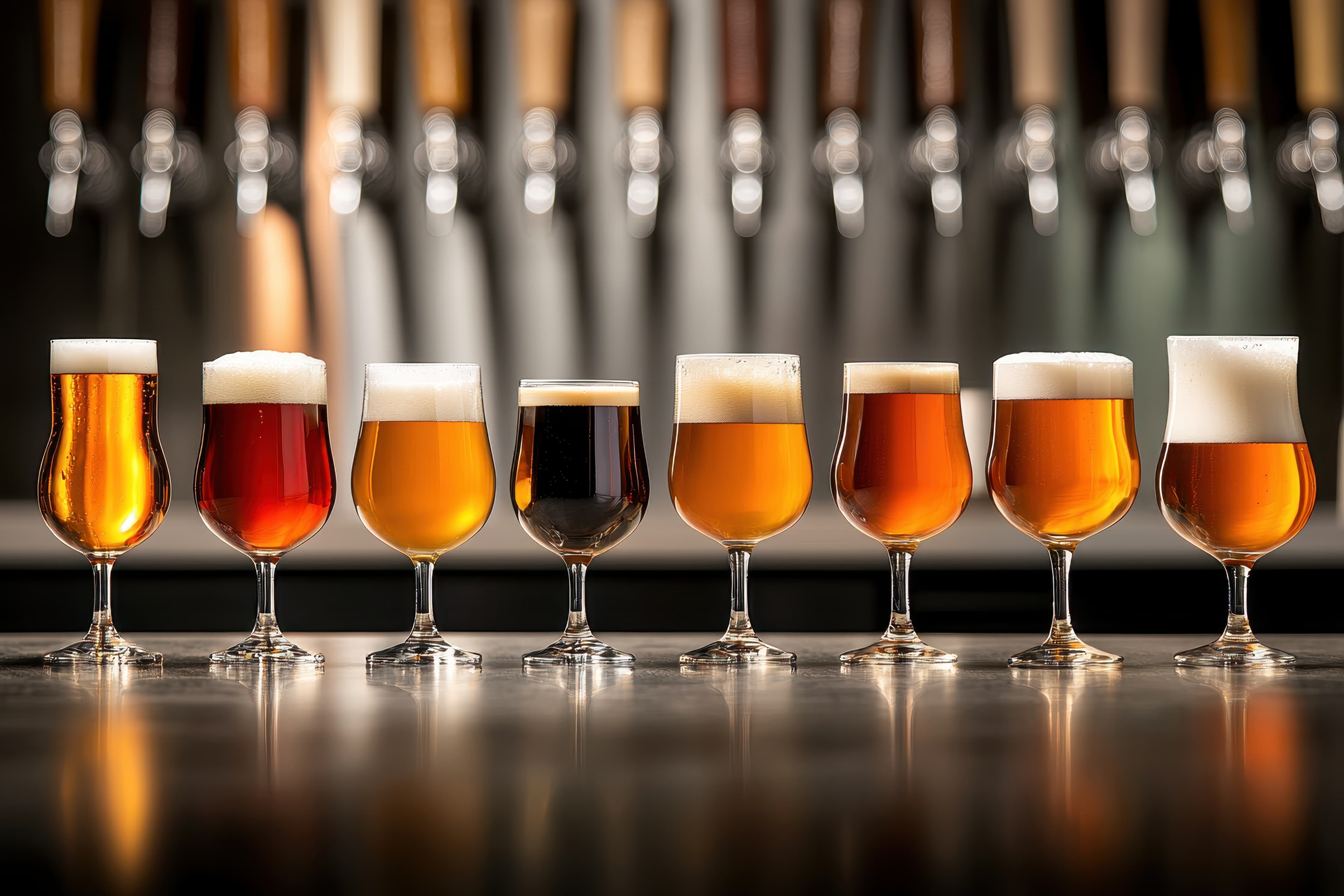 Row of draft beers at the tap wall