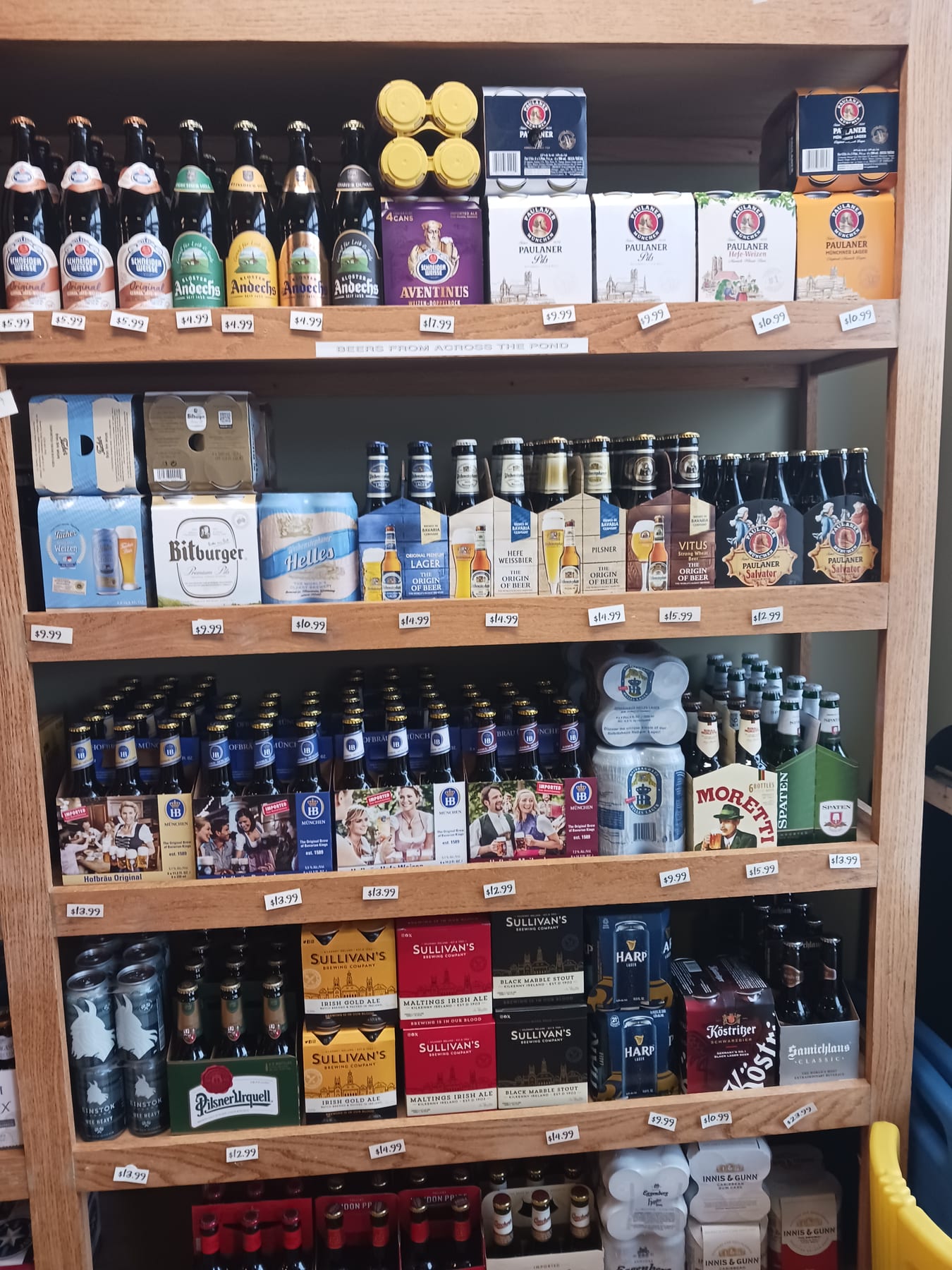 European beer imports — Paulaner, Bitburger, Andechs, Sullivan's, Moretti
