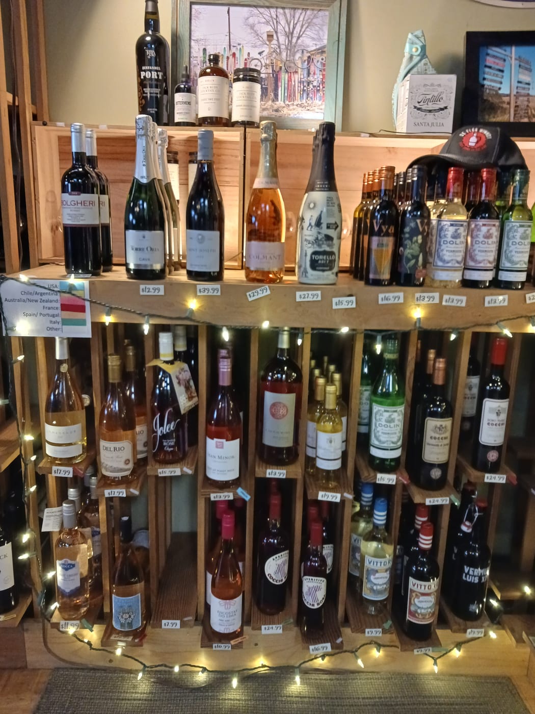 Vermouth, aperitif and rosé display with warm lights